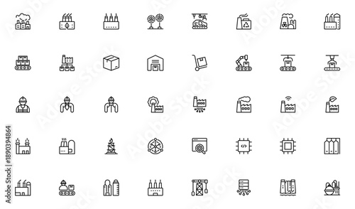Industry Outline Icon Set – Technology, Finance, Healthcare, Automotive, Energy, Retail, Construction, Hospitality, Tourism, Education, Oil, Gas, Refinery, Petroleum