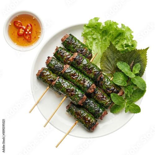 Tableau sur toile Vietnamese Grilled Beef In Betel Leaves Bo La Lot