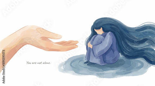 Emotional Support Vector Illustration – Person in Distress with Comforting Hand for Mental Health Awareness, Empathy Design, and Psychological Concept Art