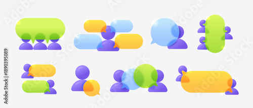 Set 3D icons of talking people. Avatars profiles with dialogue chats symbol