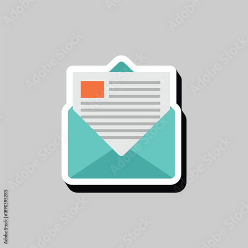 Modern email icon with envelope and letter in vibrant teal and orange hues
