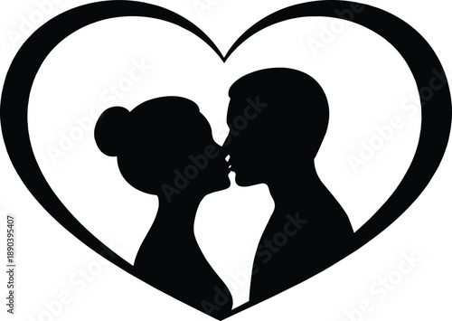 Black silhouette of a couple kissing inside a heart shape love romance