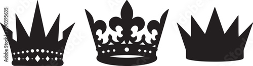 Three black crowns with different on a white background also transparent background royal symbol