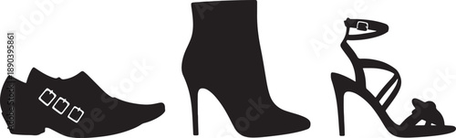 Three Different Types of Black Women's Shoes Silhouettes also transparent background heels ankle boots