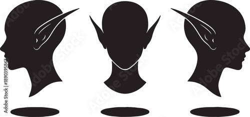 Three Silhouettes of Human Heads with Distinctive in Black and White also transparent background distinctive black and white