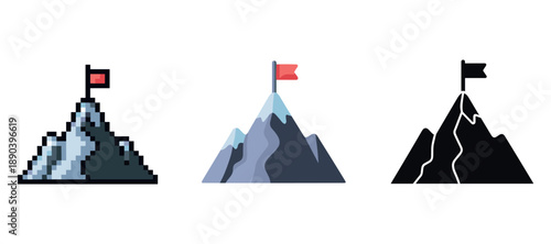 Pixel to minimalist mountain icons: evolution of design styles with flags