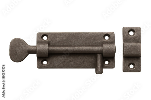 Metal slide bolt latch providing security on transparent background