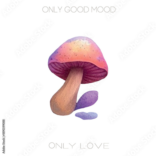 A whimsical watercolor vector of a pink toadstool mushroom. Perfect for fairy tale designs, forest themes, cozy art, and magical children's illustrations in soft tones.