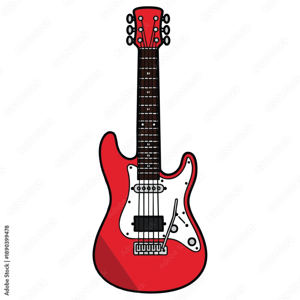 Naklejka premium Vibrant Red Electric Guitar Illustration