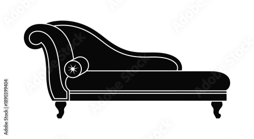 A black silhouette of a classic chaise lounge showcasing ornate detailing and curved form silhouette high quality professional detailed modern elegant