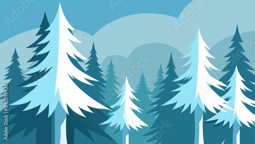 Vector illustration of snow covered pine trees