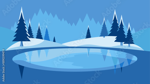 Frozen lake landscape vector illustration
