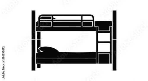 A simple black and white depiction of a two tiered bunk bed commonly found in bedrooms silhouette high quality professional detailed modern