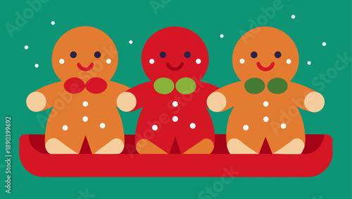 Set of 3 gingerbread men on sleigh vector