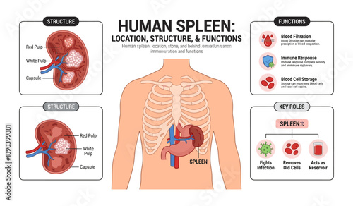 Human spleen anatomy, structure, and functions infographic