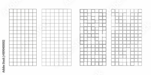 Four vertical grids transitioning from empty to fully filled with squares
