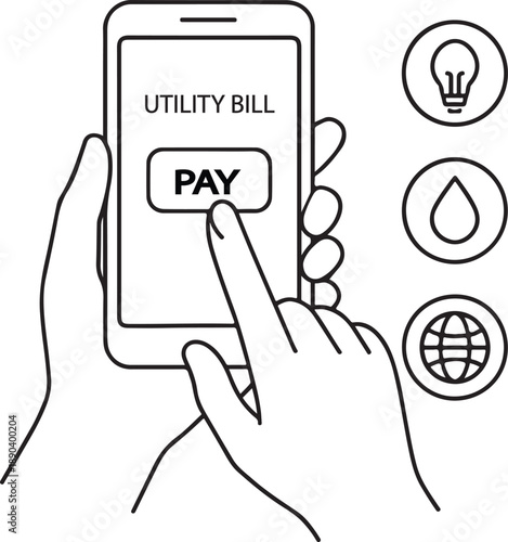 Person paying utility bill on smartphone with icons