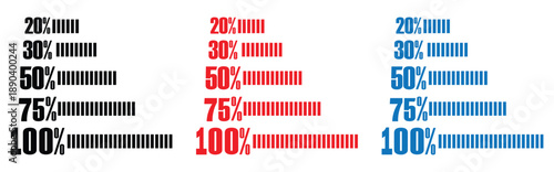 Dynamic percentage progress bar indicators in multiple colors for data visualization