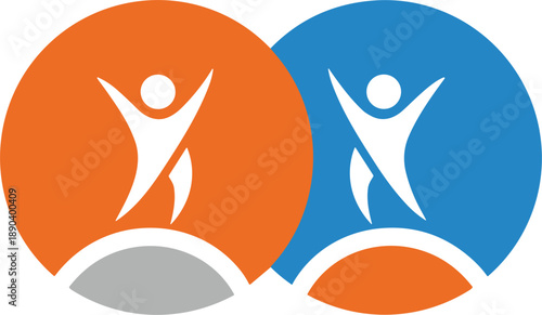 Abstract human figures logo representing teamwork success unity and achievement flat vector illustration modern corporate design concept