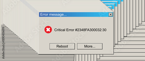 Critical Error Warning Message Windows. Vintage User Interface Operating System Fail. Vector Illustration. 