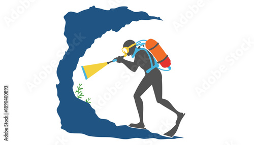 A scuba diver exploring the ocean with a vacuum cleaner