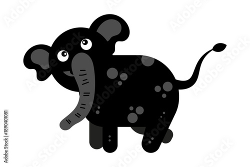 Cute cartoon baby elephant walking with playful spots and happy expression isolated on white