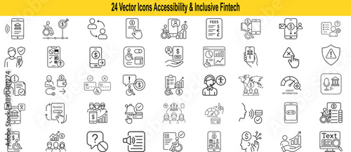 Fintech accessibility and inclusive financial technology icons