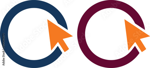 Circular arrow cursor icon representing click refresh navigation and interaction flat vector illustration modern user interface design