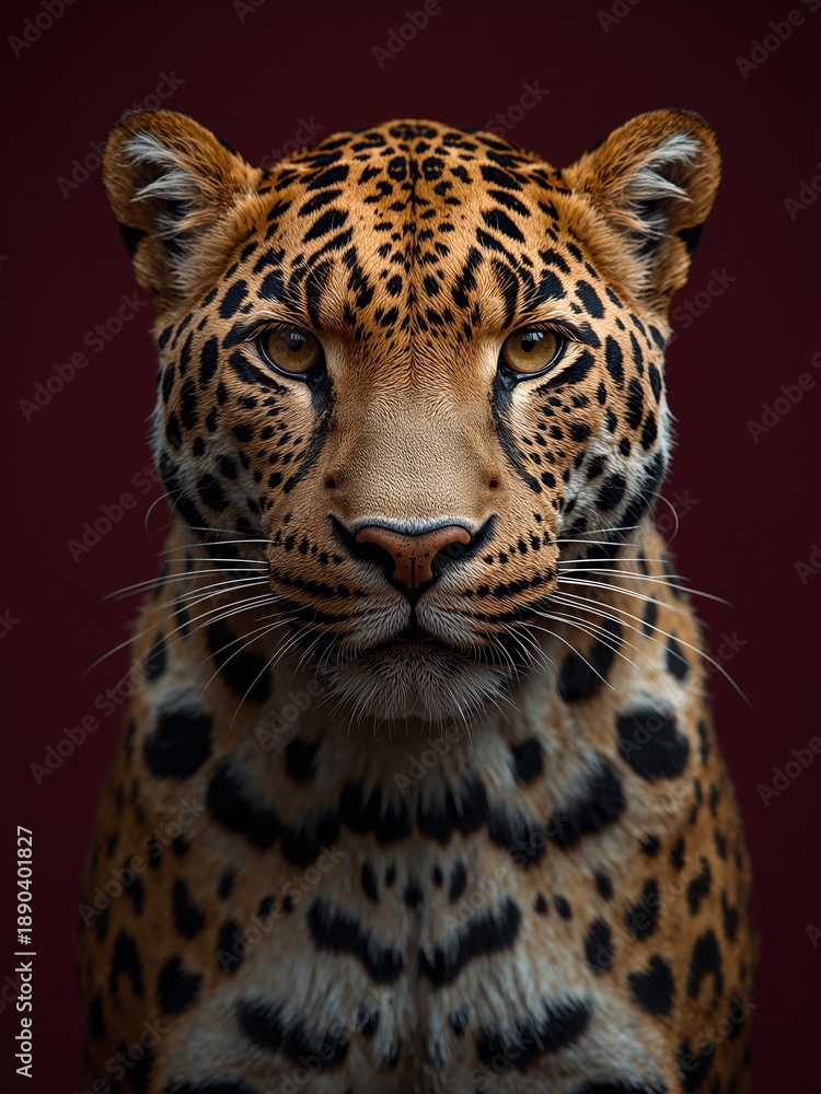 Naklejka premium Leopard Front View Portrait with Detailed Fur