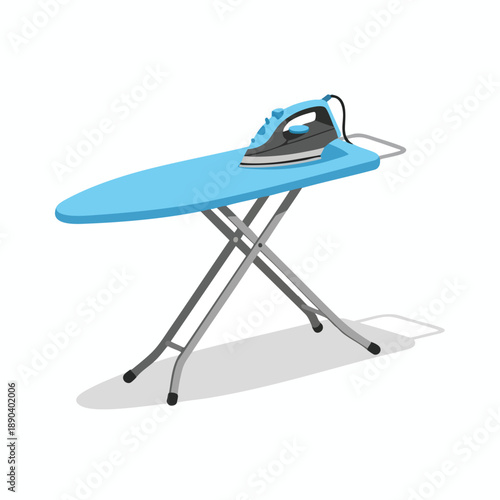 Ironing Board with Iron on White Background