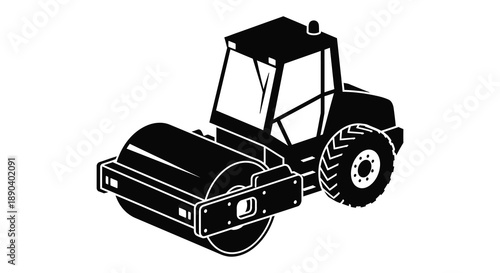 A stark black silhouette of a road roller machine showcasing its robust construction and industrial design silhouette high quality professional detailed