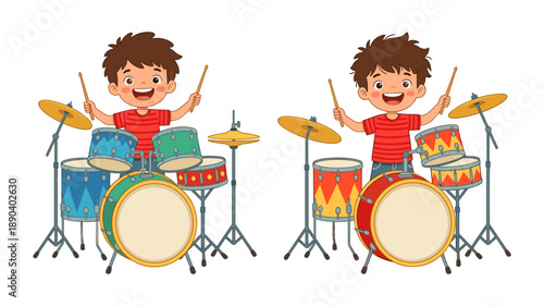 Happy boy playing drums spot the difference game