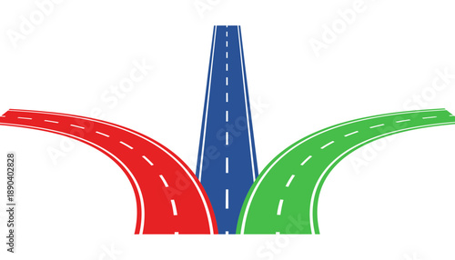 A colorful illustration of three roads diverging in different directions