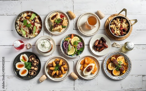 Assorted gourmet dishes on rustic wooden table