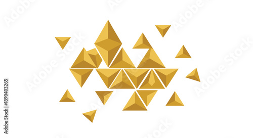 Abstract golden 3D triangles geometric pattern. Minimalist luxury design on white background. High-tech concept.