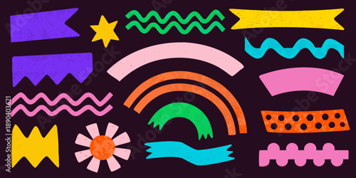 Colorful abstract shapes and patterns on a dark background