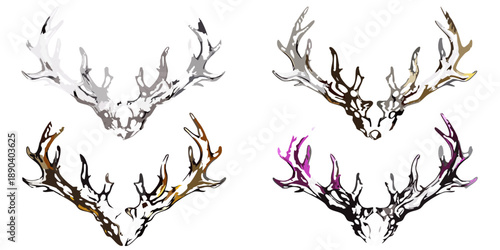 Stylized deer antlers in varying colors against a black background