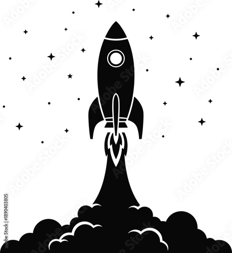 Rocket flying in space cartoon illustration with stars planets and astronauts