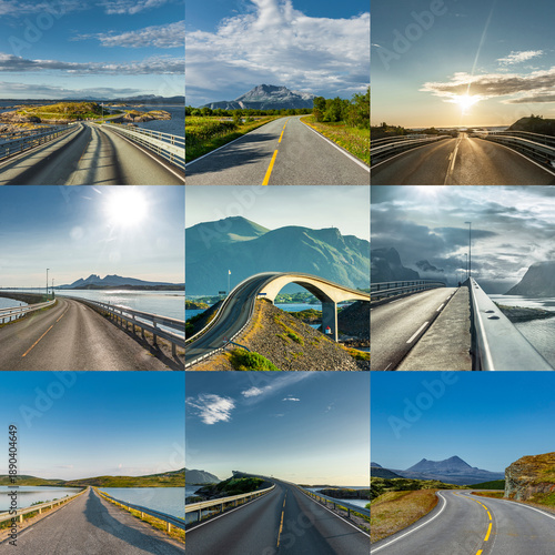 Bildkomposition mit Strassenbildern von Norwegen