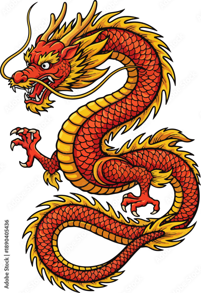 Fototapeta premium Lucky Dragon Lunar New Year Vector Art