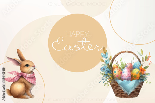 Happy Easter card with colorful eggs – watercolor vector