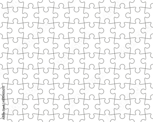 Puzzle pieces seamless pattern. Wrapping paper template. Simple mosaic layout. Laser cut frame. Jigsaw outline grid. Modern puzzle background. Thinking game with separate shapes. Vector illustration.