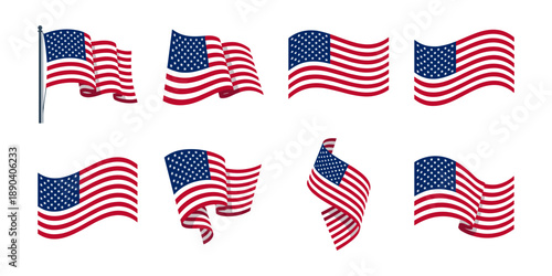 United States flag waving symbols and design elements