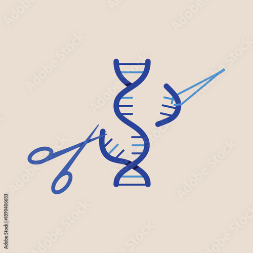 Genetic Engineering Concept Vector Illustration Featuring DNA Double Helix Being Edited with Scissors and Tweezers for CRISPR Gene Therapy, Biotechnology Research, and Medical Modification