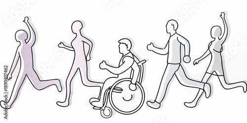 A diverse group of people running and participating in a race together