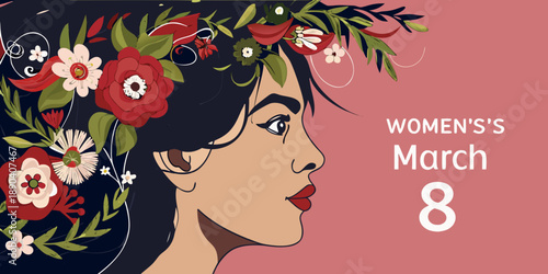 Floral crown adorns a woman s head celebrating international women s day
