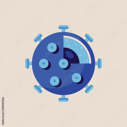 Virus Cell with Cross-Section View Showing Internal Structure and Nucleus, Flat Design Icon for Medical Research, Microbiology, Healthcare and Pandemic. Biotechnology research and science concept