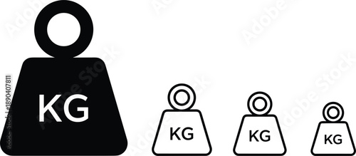 Kilogram weight icons in multiple sizes representing mass measurement scale symbols flat vector illustration modern minimal design