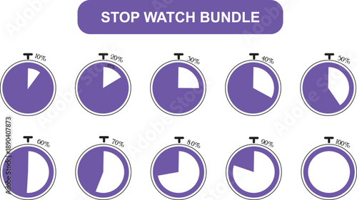 Stopwatch Timing Icons. Set of Clock Timer Icons with Countdown Intervals. Stopwatch Clock with Different Time Segments Vector.