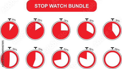 Stopwatch Timing Icons. Set of Clock Timer Icons with Countdown Intervals. Stopwatch Clock with Different Time Segments Vector.